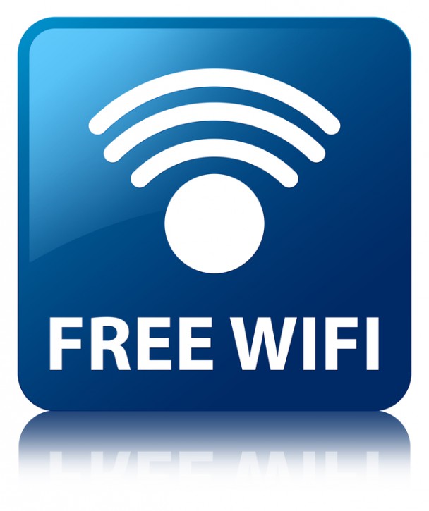 Free wifi glossy blue reflected square button