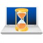 Hourglass on laptop. Time icon.