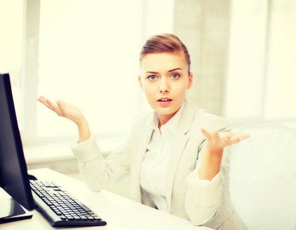 stressed businesswoman with computer
