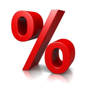 Red Percent Sign on White Background 3D Illustration
