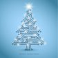 Vector christmas tree from digital electronic circuit - blue version with white lights